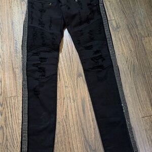 Enfocus Studio Men’s Black Skinny Jeans with Studded Side Stripes